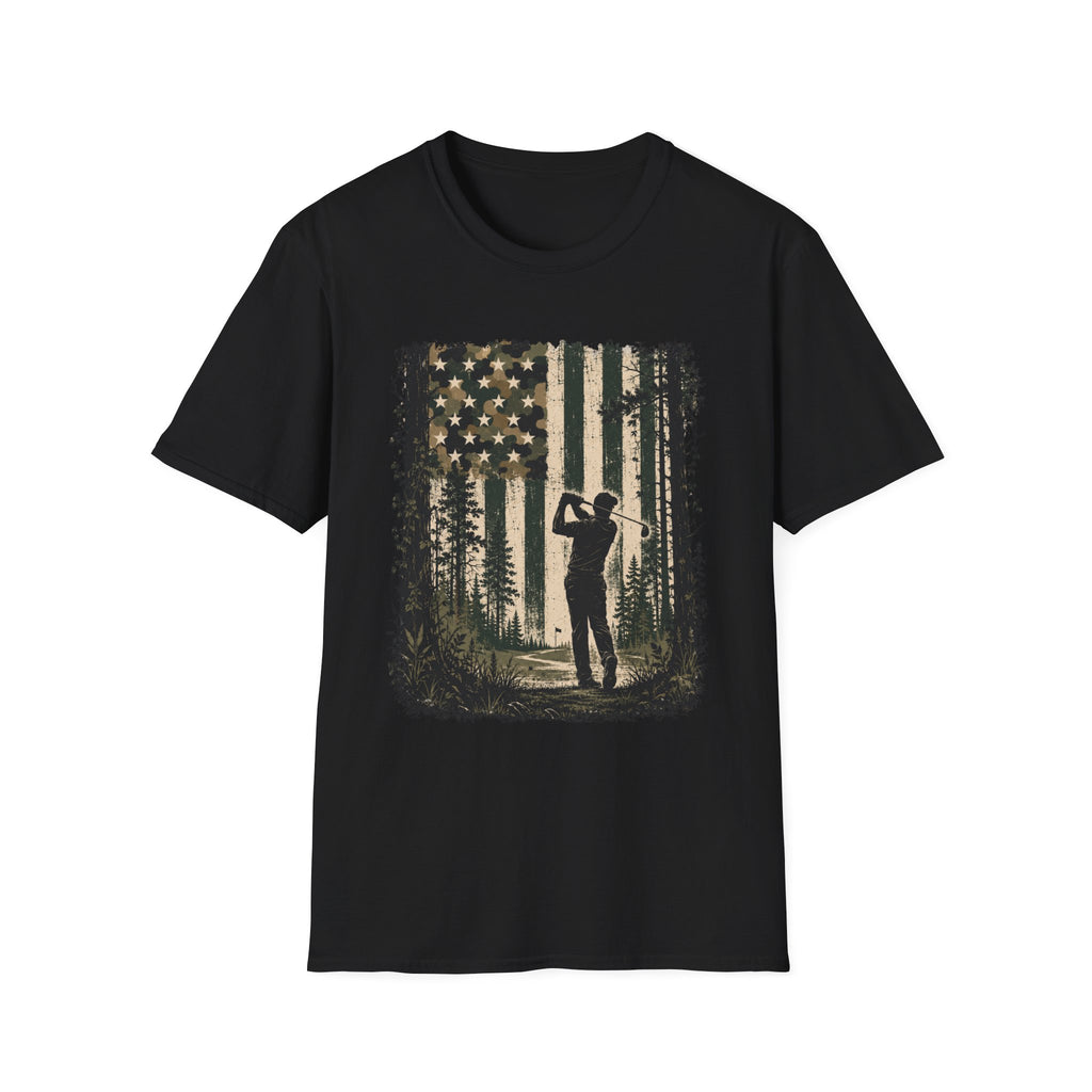 CAMO AMERICAN FLAG GOLFER SILHOUETTE 83 T-SHIRT