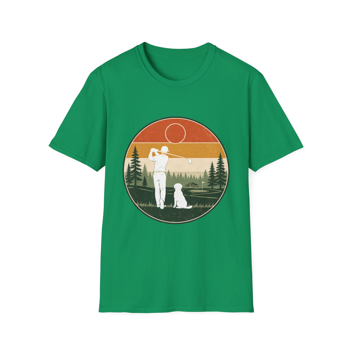 VINTAGE GOLFER DOG CLUBHOUSE SUNSET T-SHIRT