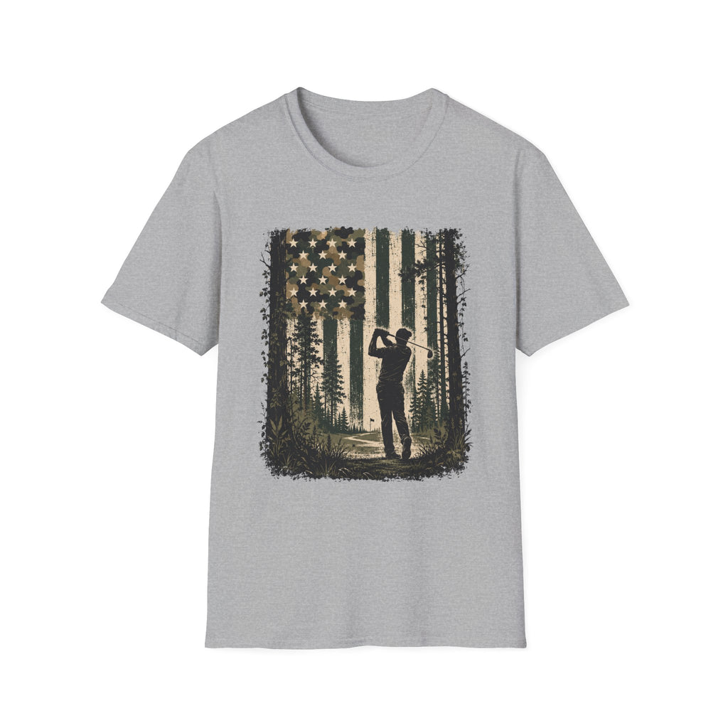 CAMO AMERICAN FLAG GOLFER SILHOUETTE 83 T-SHIRT
