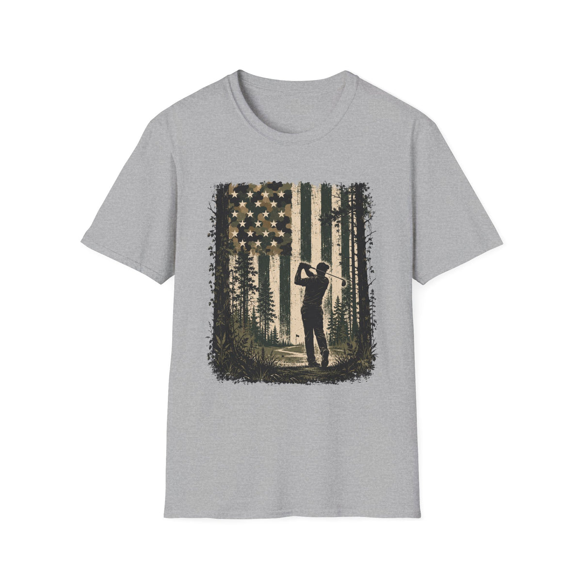 CAMO AMERICAN FLAG GOLFER SILHOUETTE 83 T-SHIRT