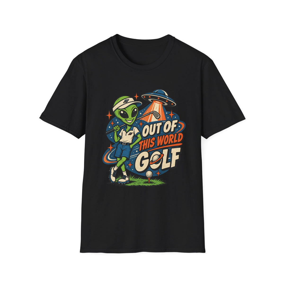 OUT OF THIS WORLD GOLF ALIEN T-SHIRT