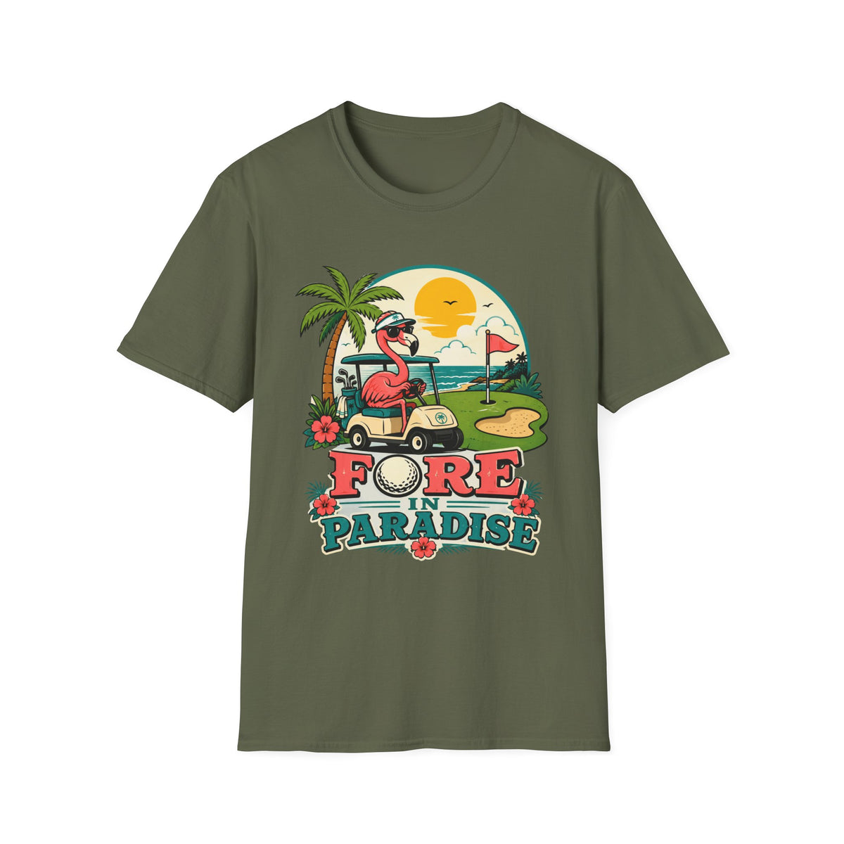 FORE IN PARADISE FLAMINGO CART 11 T-SHIRT