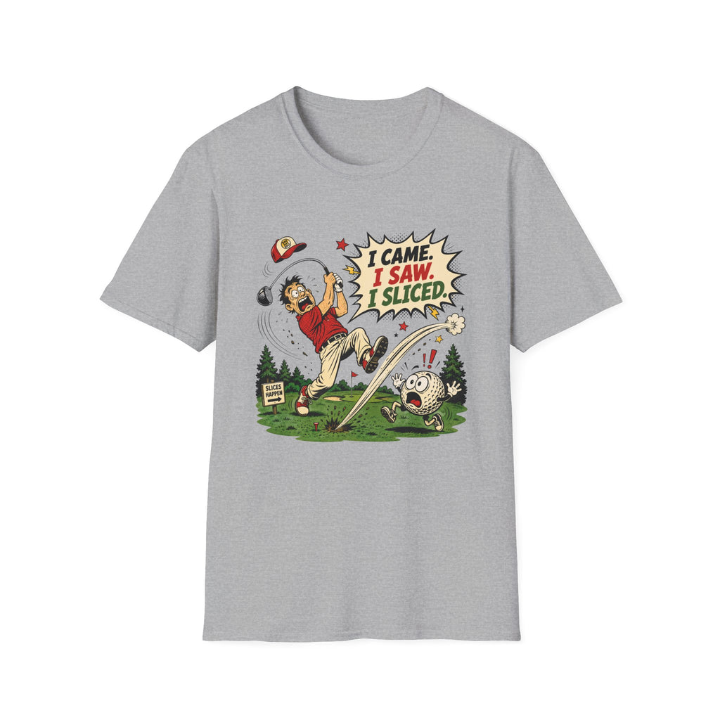 I CAME SAW SLICED CARTOON GOLFER T-SHIRT