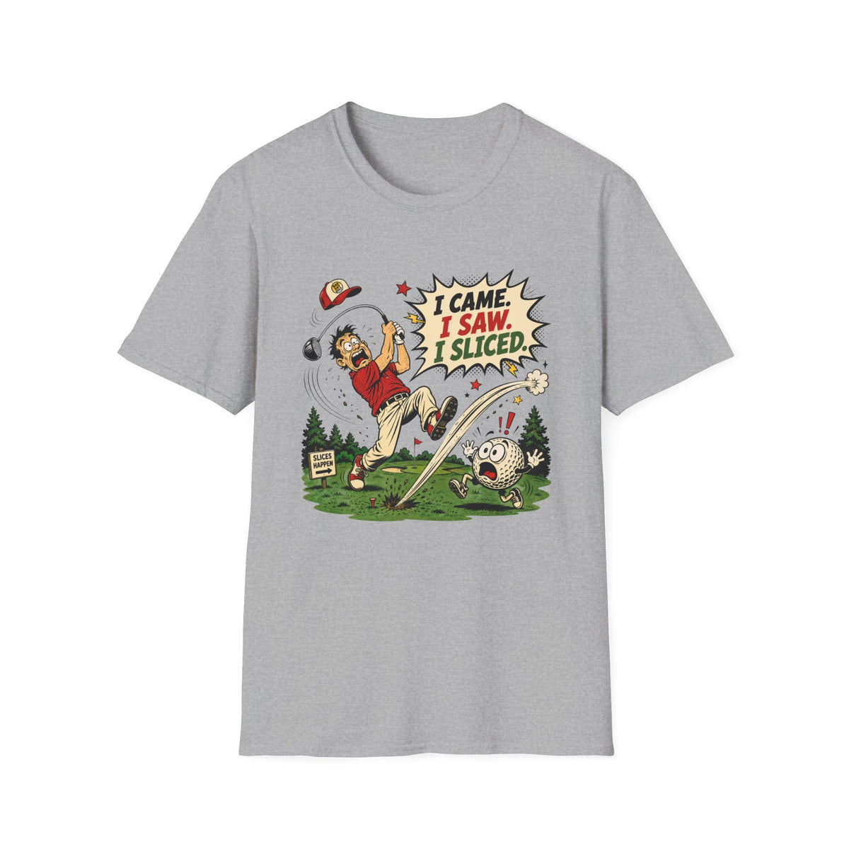 I CAME SAW SLICED CARTOON GOLFER T-SHIRT