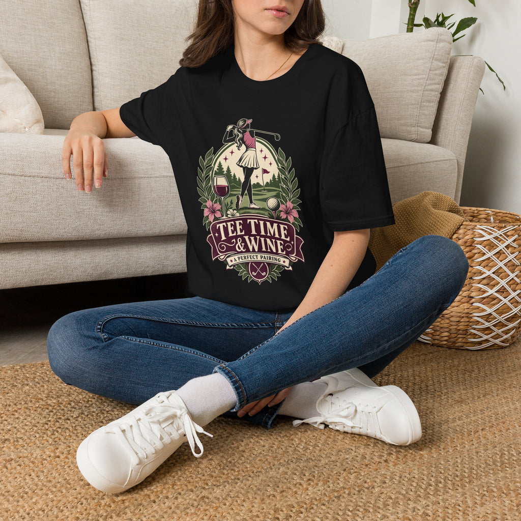 TEE TIME AND WINE GOLFER BADGE T-SHIRT