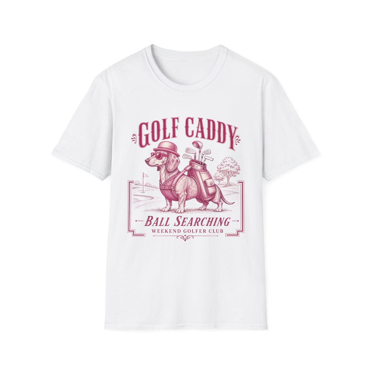 GOLF CADDY DACHSHUND BOWLER HAT PINK 61 T-SHIRT