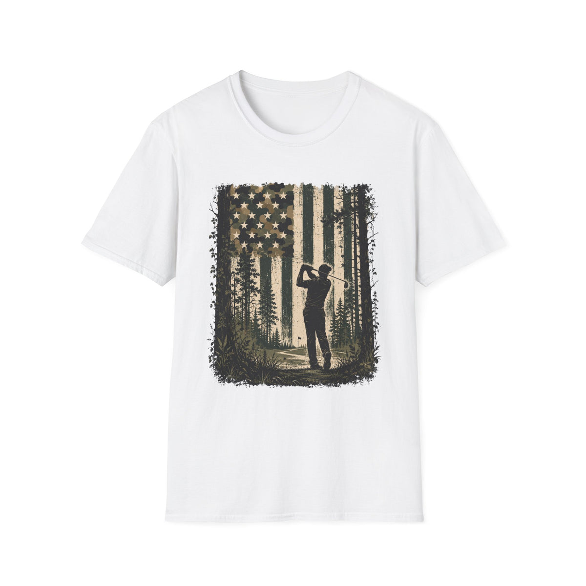 CAMO AMERICAN FLAG GOLFER SILHOUETTE 83 T-SHIRT