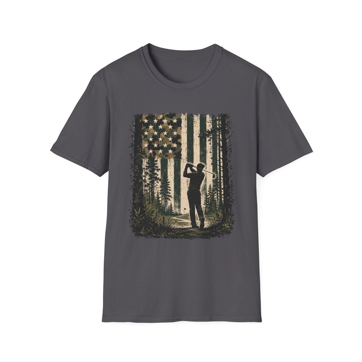 CAMO AMERICAN FLAG GOLFER SILHOUETTE 83 T-SHIRT