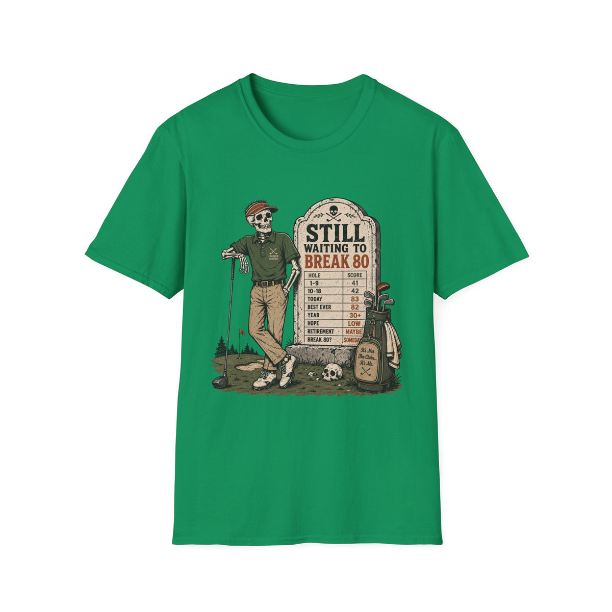 SKELETON GOLFER TOMBSTONE BREAK 80 HALLOWEEN T-SHIRT