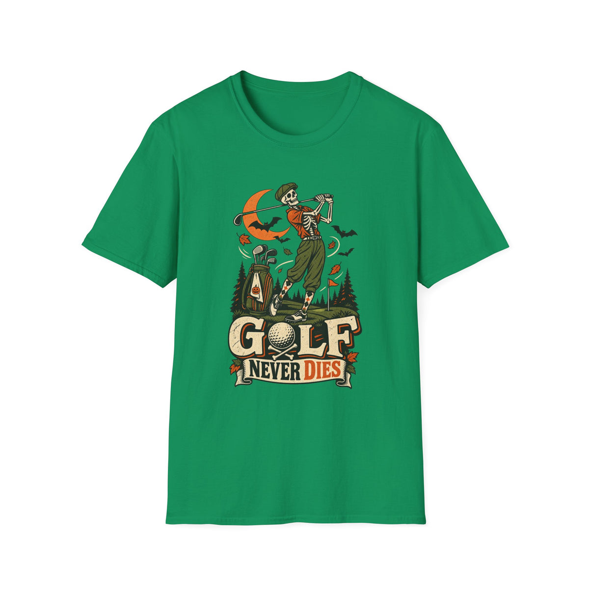 GOLF NEVER DIES SKELETON GOLFER T-SHIRT