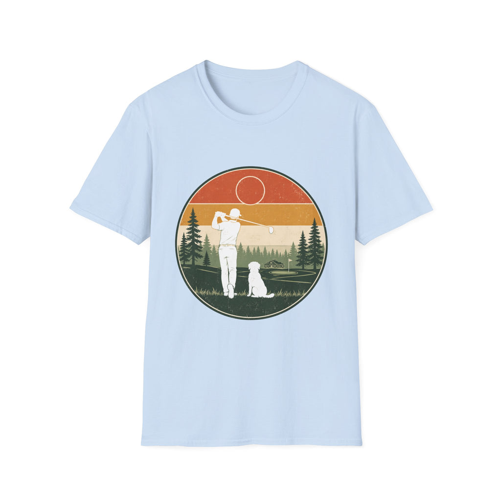 VINTAGE GOLFER DOG CLUBHOUSE SUNSET T-SHIRT