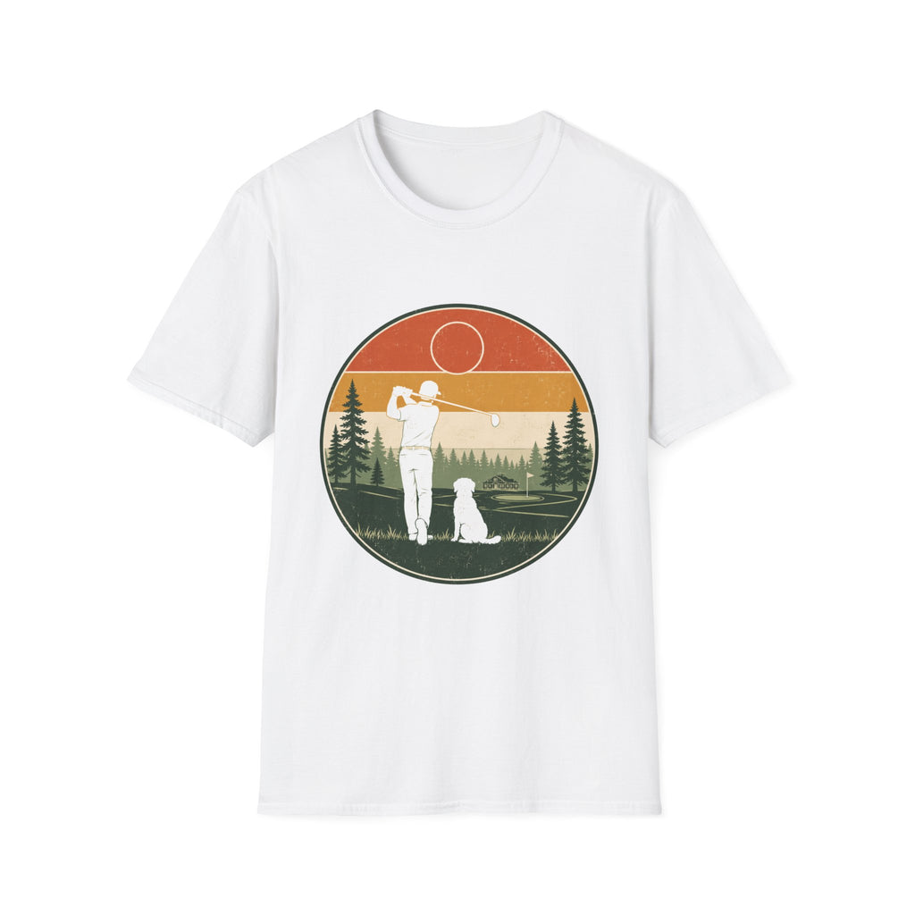 VINTAGE GOLFER DOG CLUBHOUSE SUNSET T-SHIRT