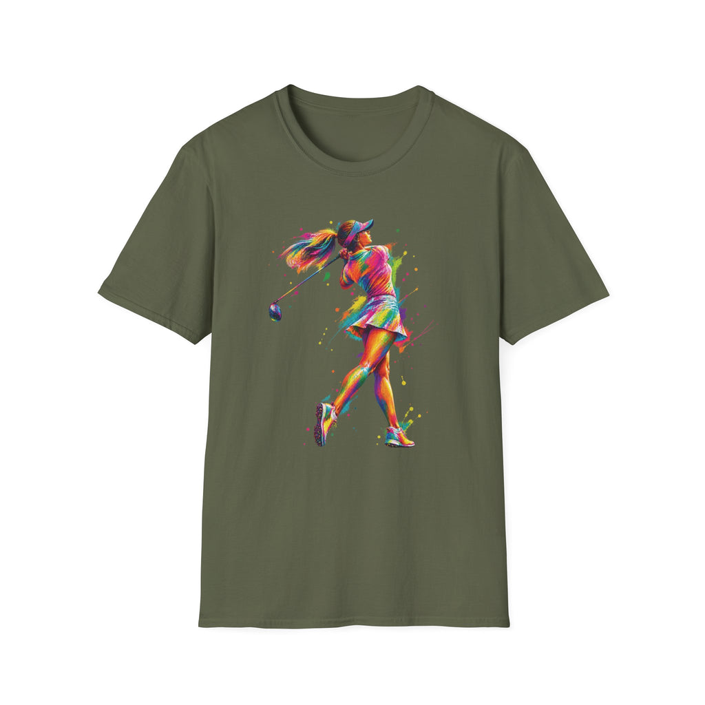 colorful paint splash woman golfer T-Shirt