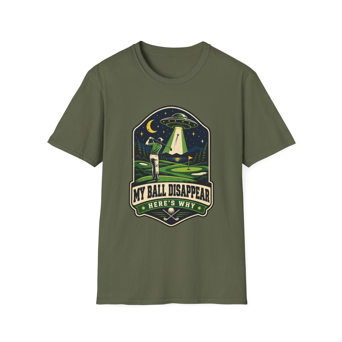 MY BALL DISAPPEARED UFO BADGE T-SHIRT