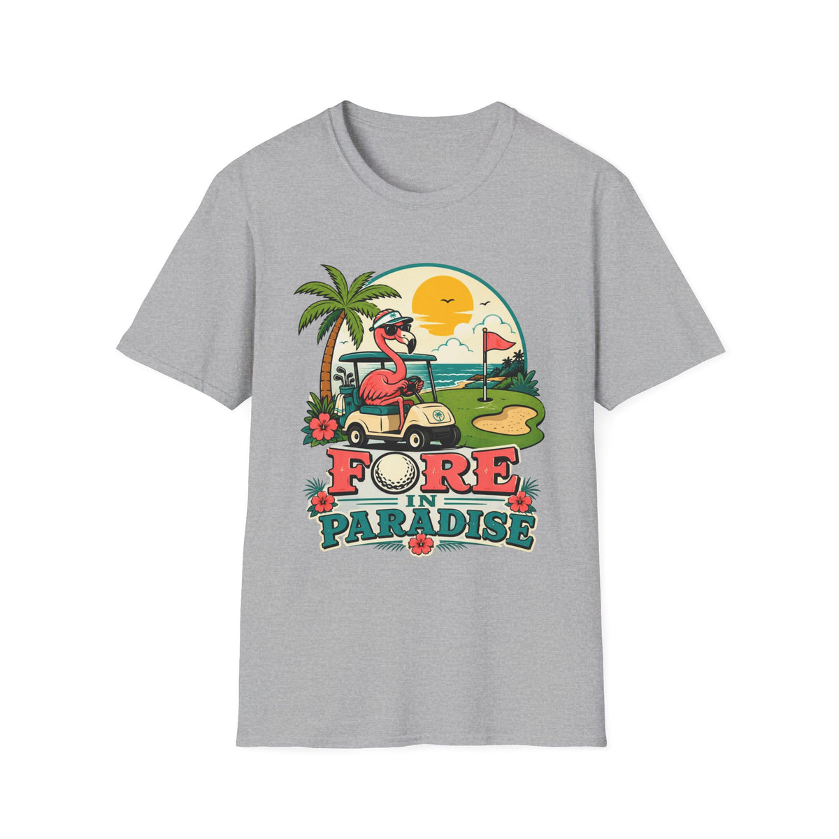 FORE IN PARADISE FLAMINGO CART 11 T-SHIRT