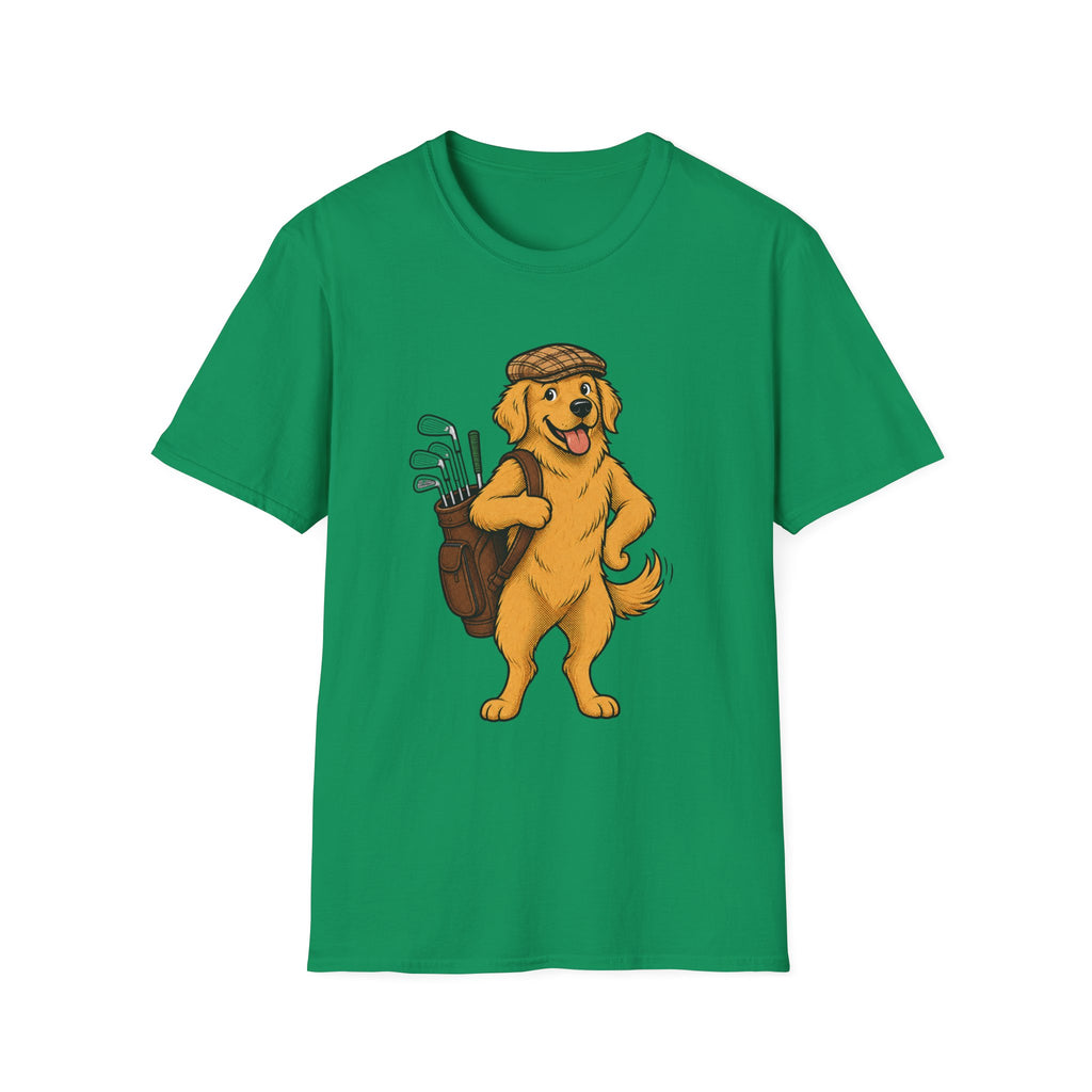 CARTOON GOLDEN RETRIEVER GOLFER CADDY 89 T-SHIRT