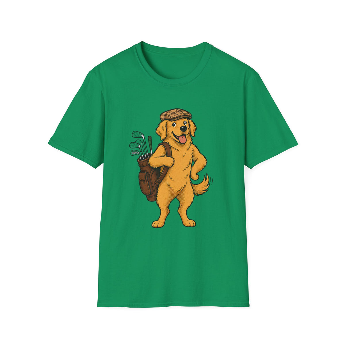CARTOON GOLDEN RETRIEVER GOLFER CADDY 89 T-SHIRT