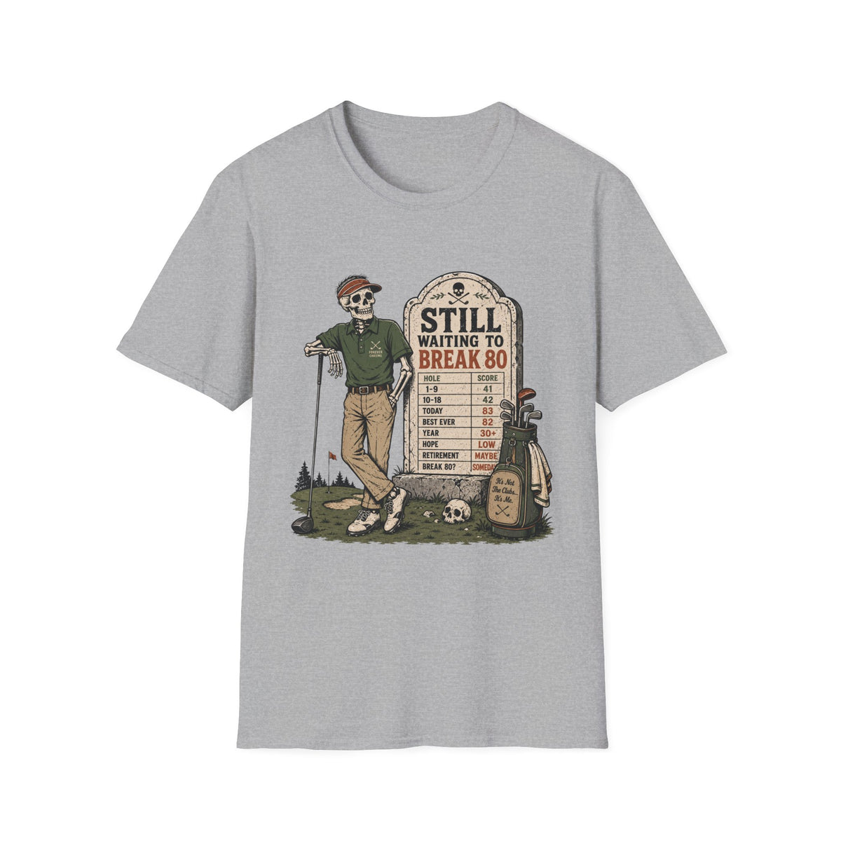 SKELETON GOLFER TOMBSTONE BREAK 80 HALLOWEEN T-SHIRT