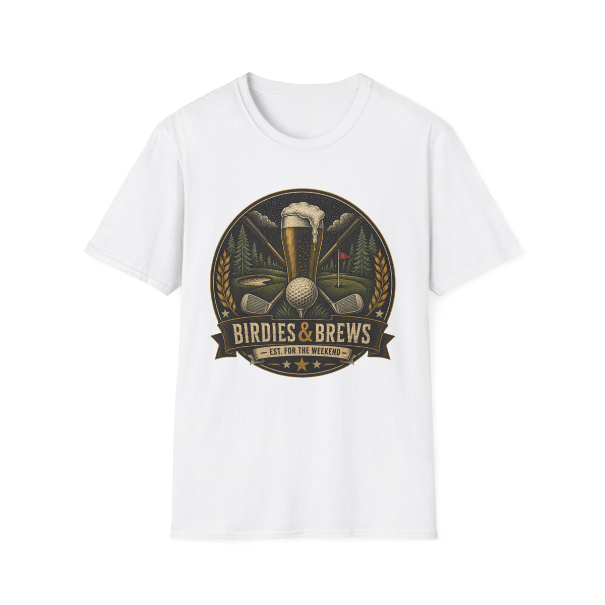 BIRDIES AND BREWS GOLF BADGE DARK 189 T-SHIRT