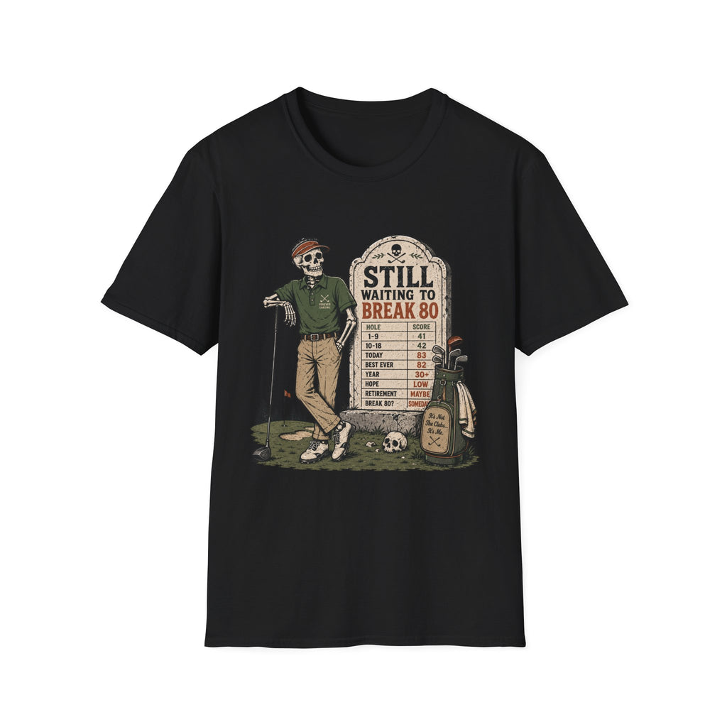 SKELETON GOLFER TOMBSTONE BREAK 80 HALLOWEEN T-SHIRT
