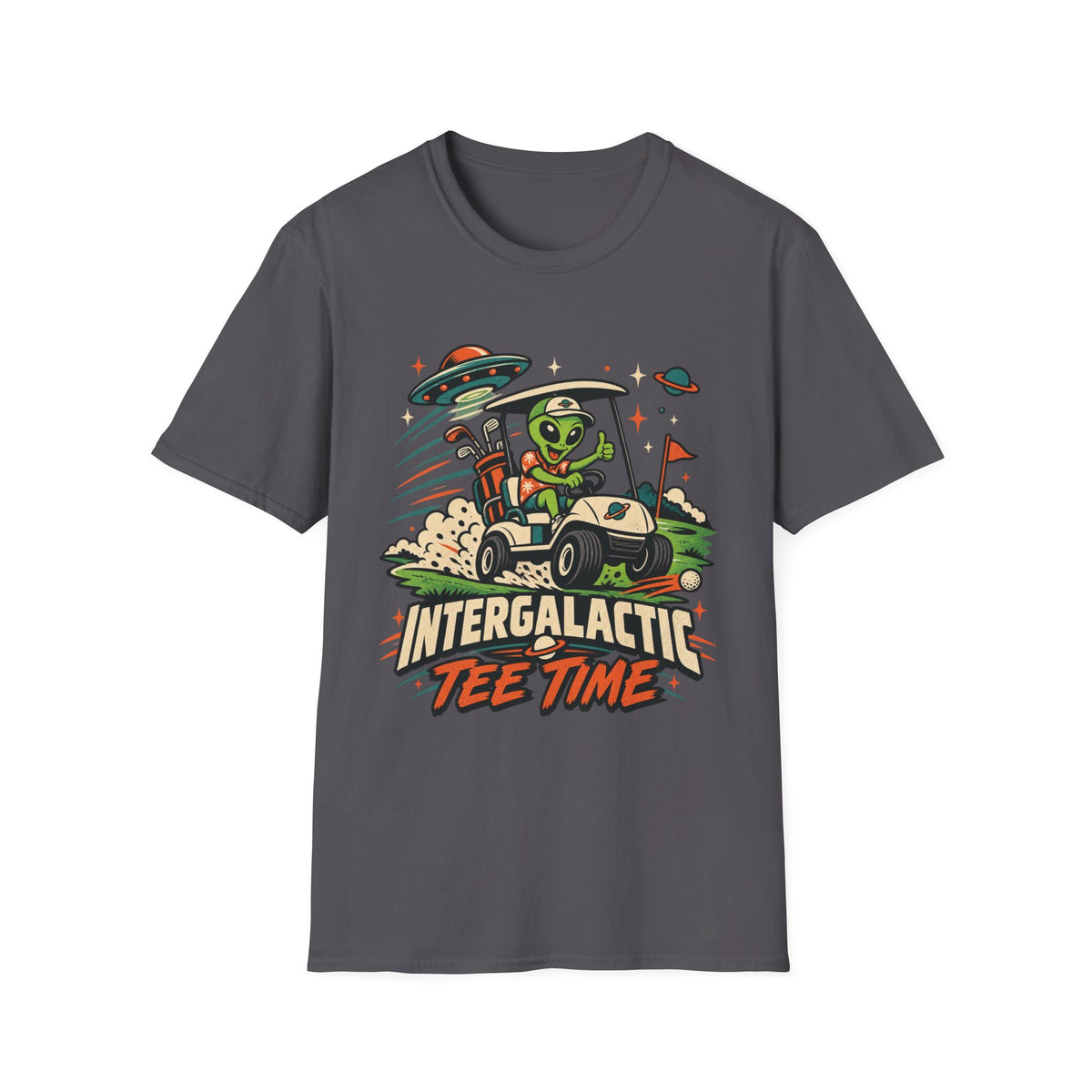 INTERGALACTIC TEE TIME ALIEN CART T-SHIRT
