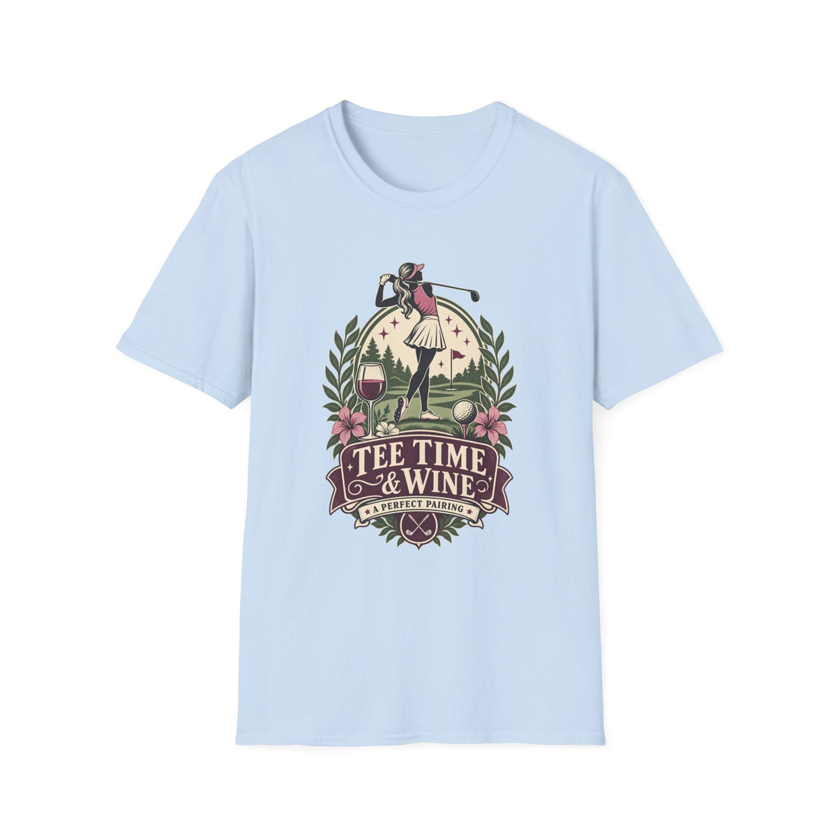 TEE TIME AND WINE GOLFER BADGE T-SHIRT
