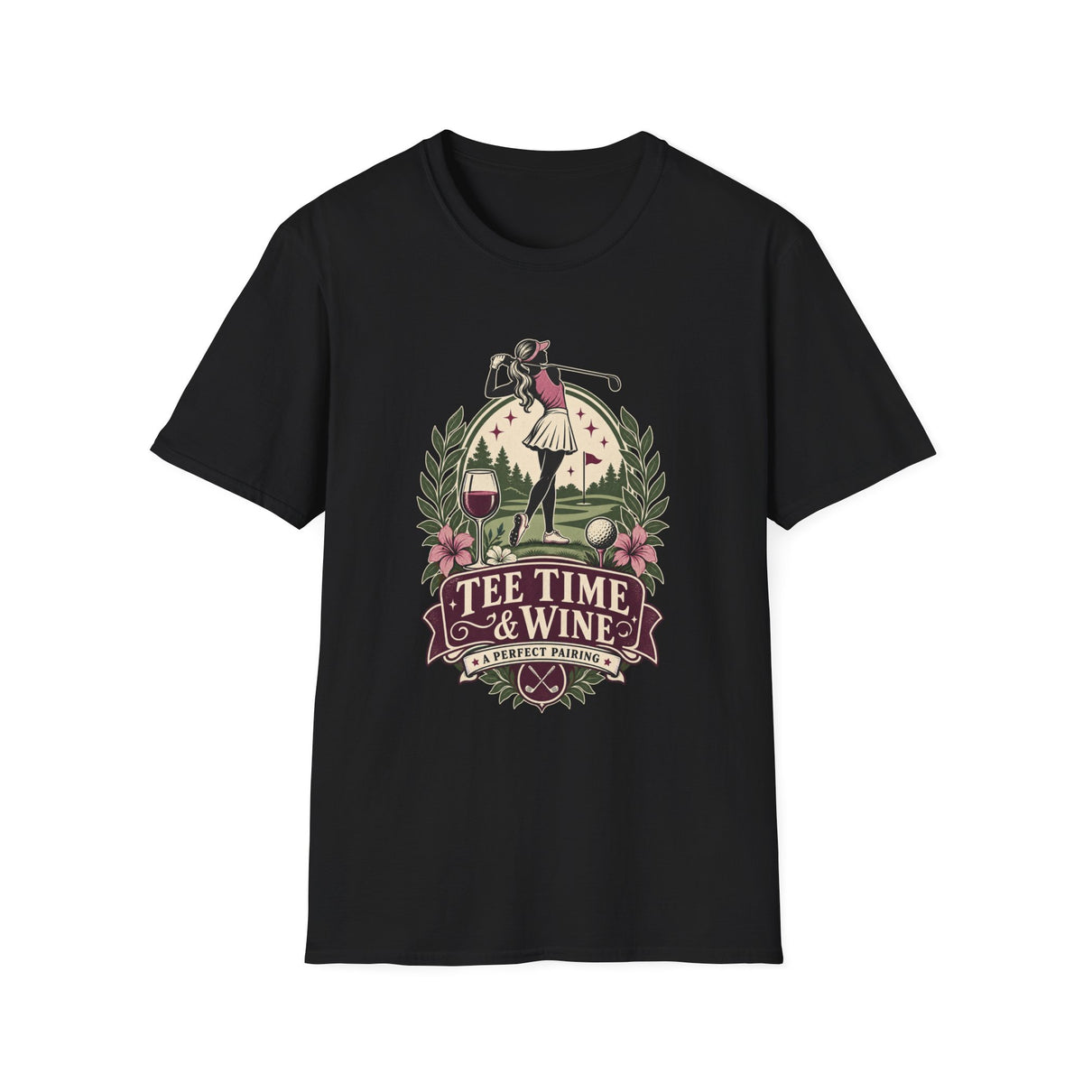 TEE TIME AND WINE GOLFER BADGE T-SHIRT