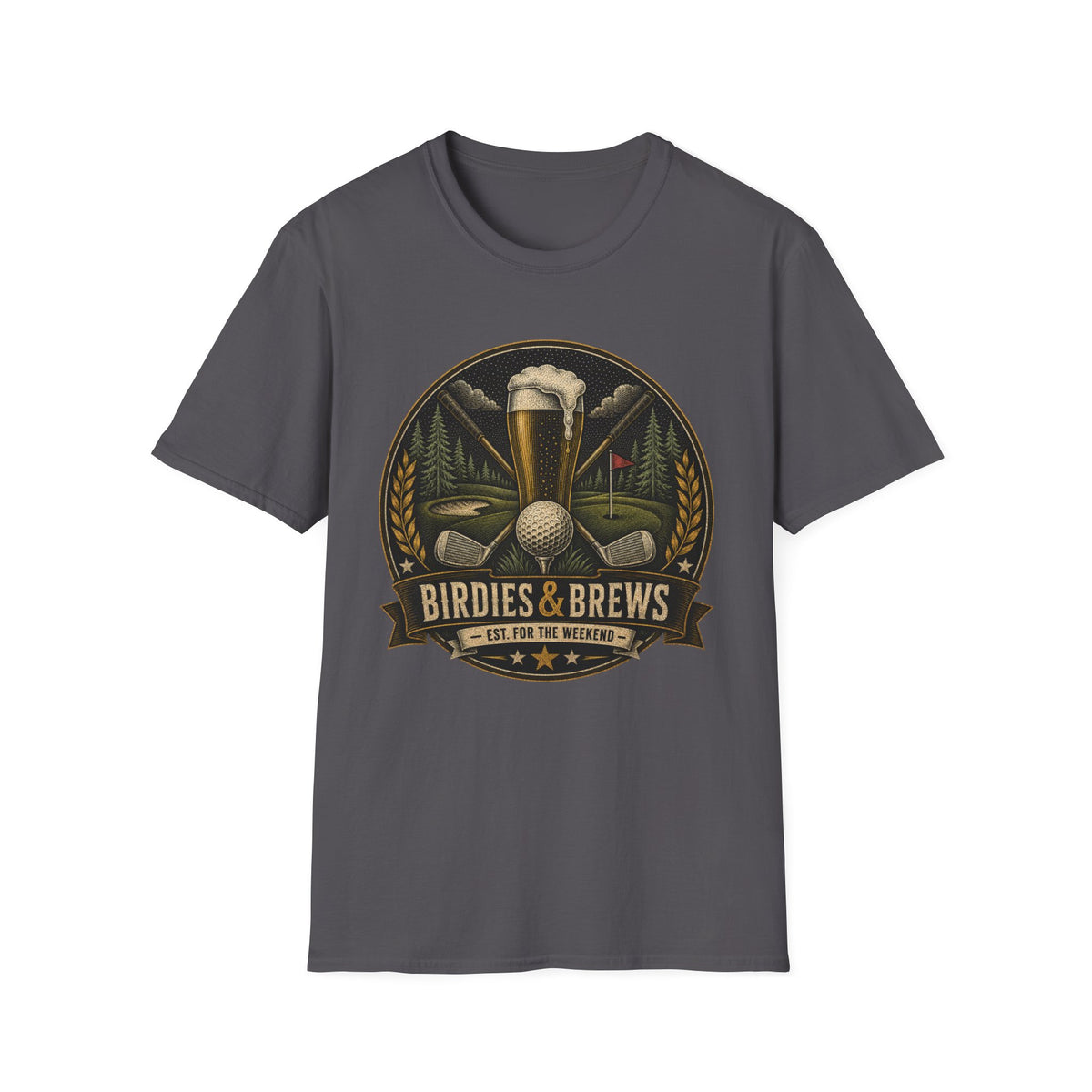 BIRDIES AND BREWS GOLF BADGE DARK 189 T-SHIRT