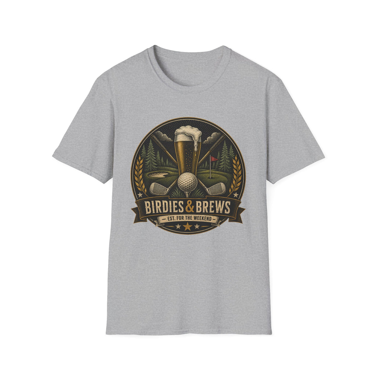 BIRDIES AND BREWS GOLF BADGE DARK 189 T-SHIRT
