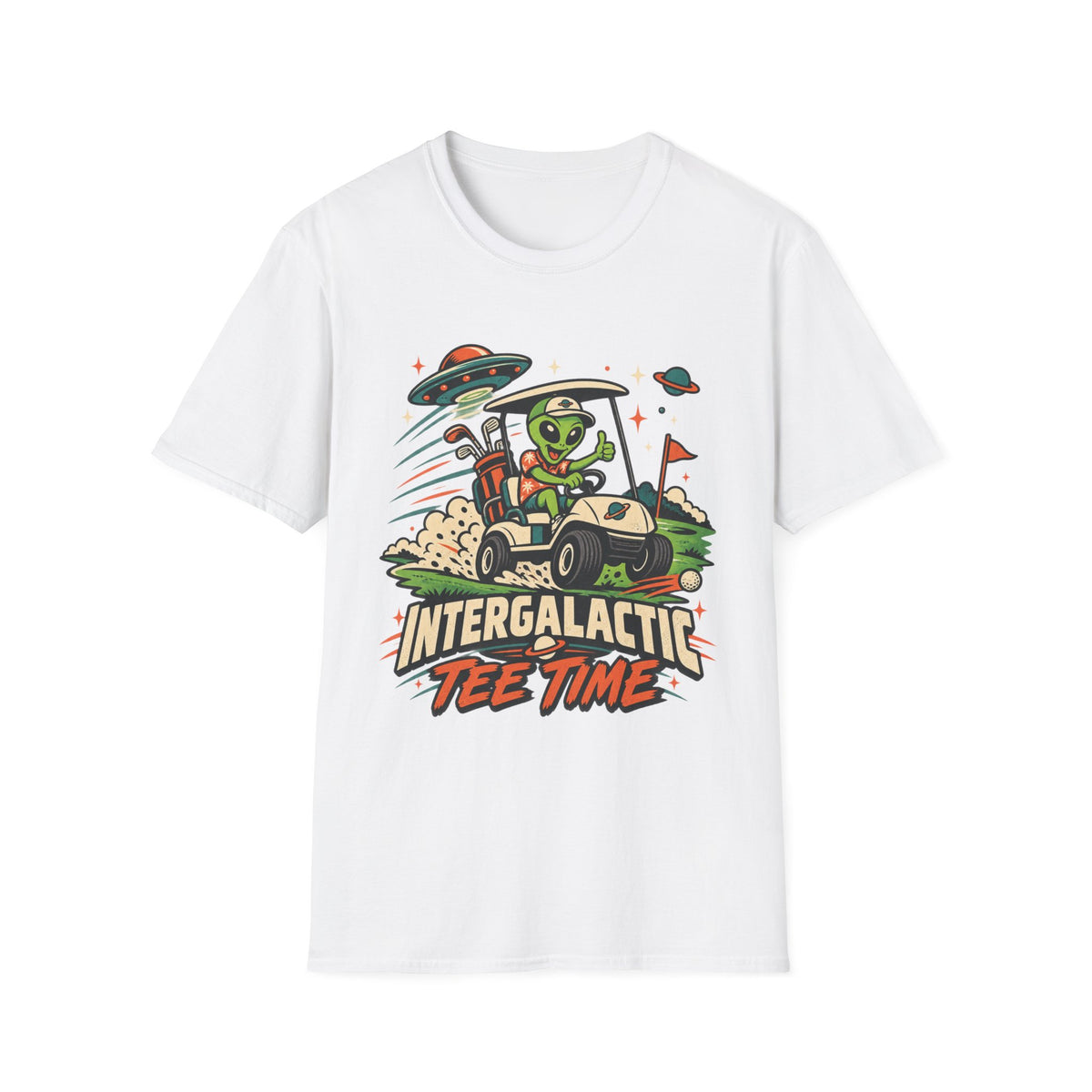 INTERGALACTIC TEE TIME ALIEN CART T-SHIRT
