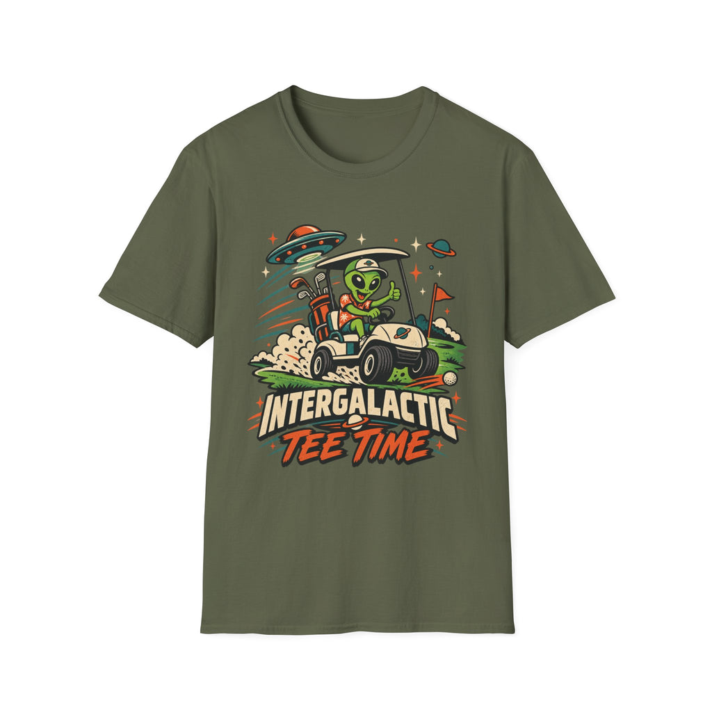 INTERGALACTIC TEE TIME ALIEN CART T-SHIRT