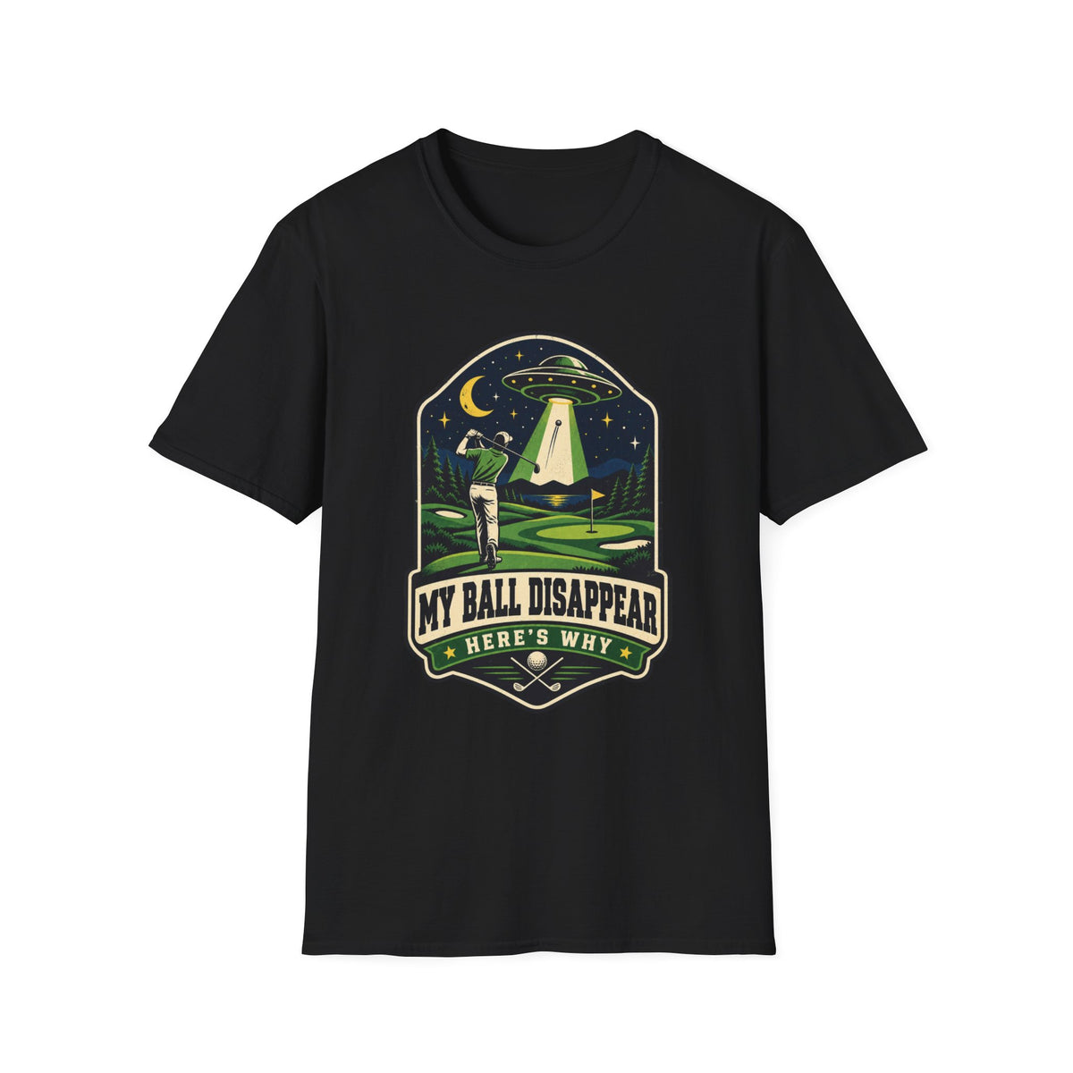 MY BALL DISAPPEARED UFO BADGE T-SHIRT