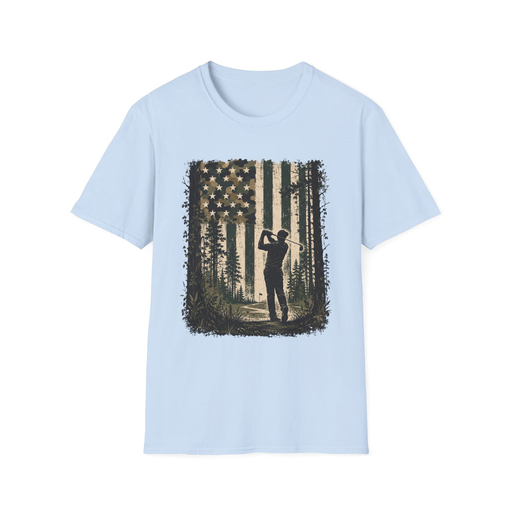 CAMO AMERICAN FLAG GOLFER SILHOUETTE 83 T-SHIRT
