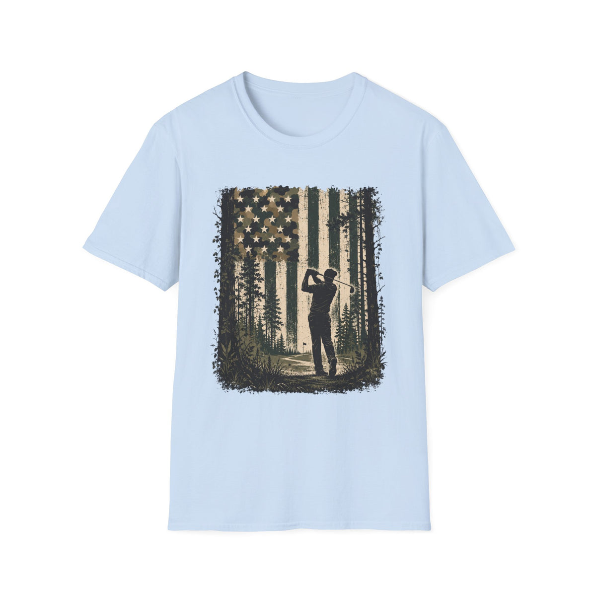 CAMO AMERICAN FLAG GOLFER SILHOUETTE 83 T-SHIRT