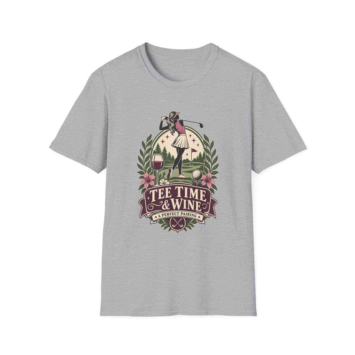 TEE TIME AND WINE GOLFER BADGE T-SHIRT