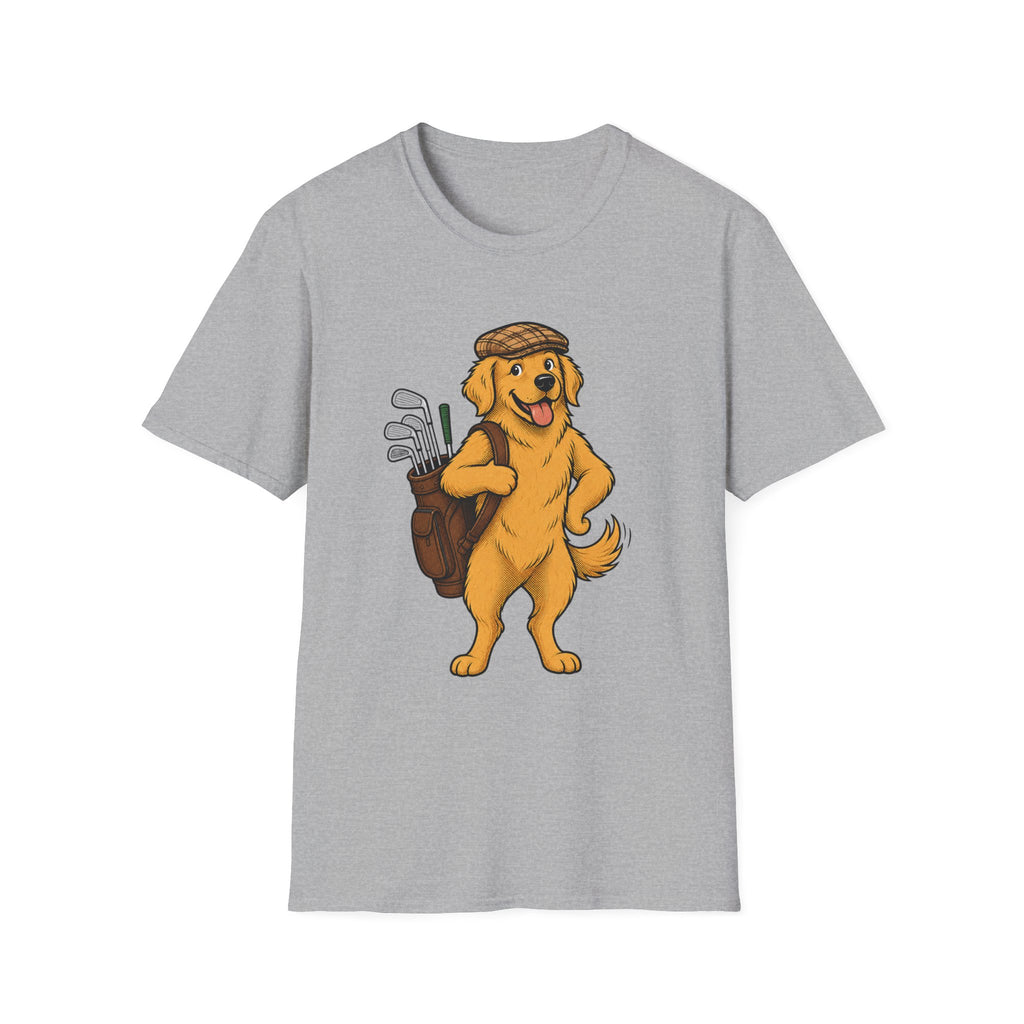 CARTOON GOLDEN RETRIEVER GOLFER CADDY 89 T-SHIRT