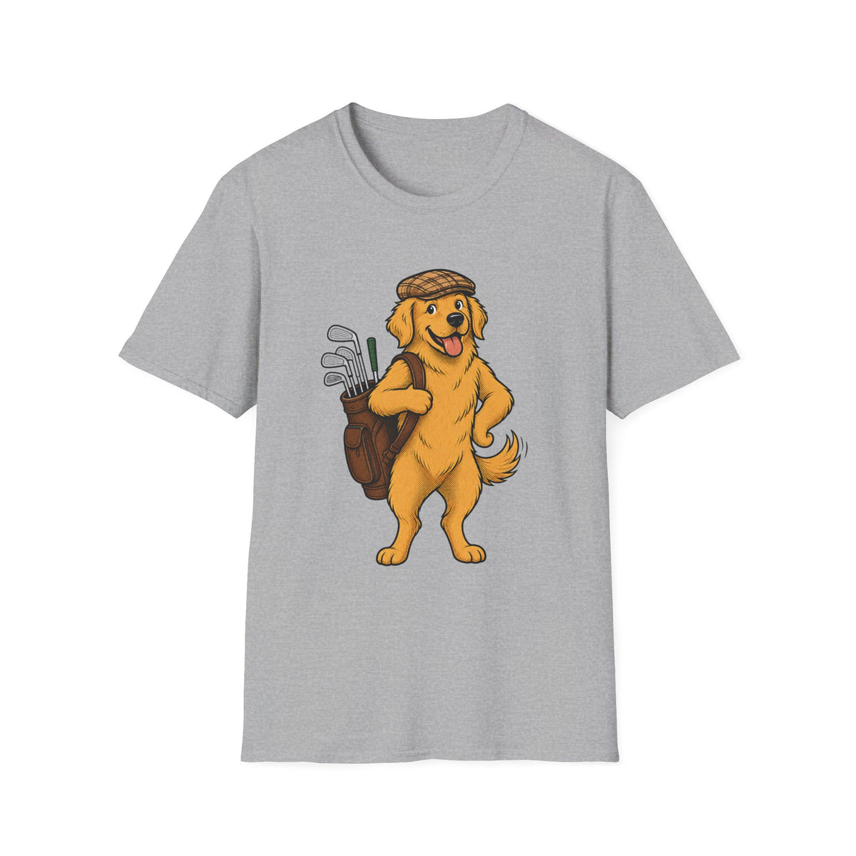 CARTOON GOLDEN RETRIEVER GOLFER CADDY 89 T-SHIRT
