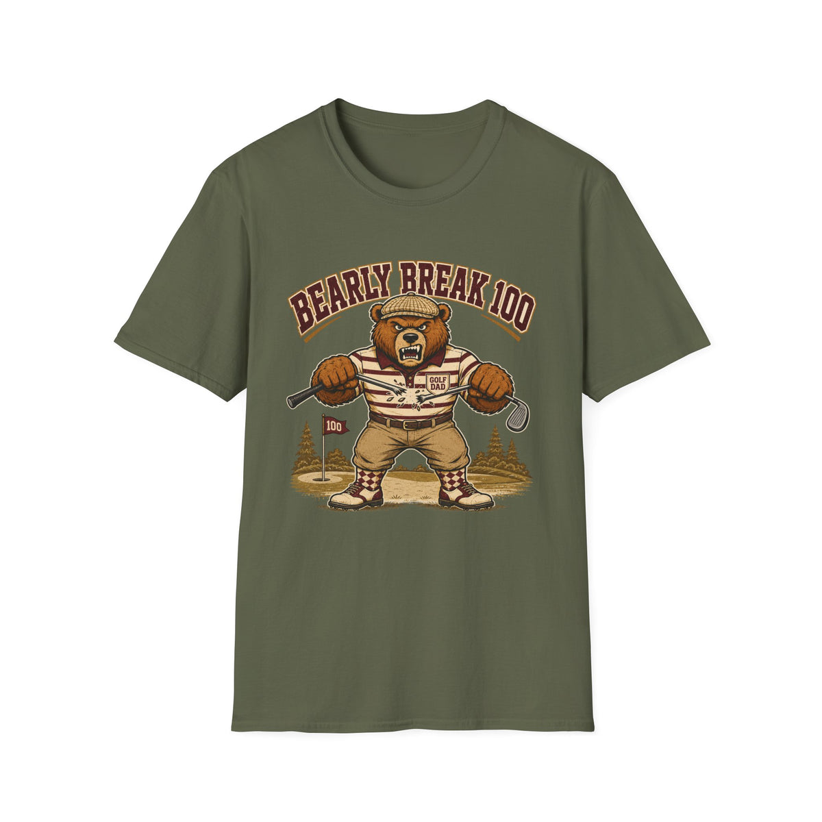 BEARLY BREAK 100 ANGRY BEAR GOLFER 165 T-SHIRT