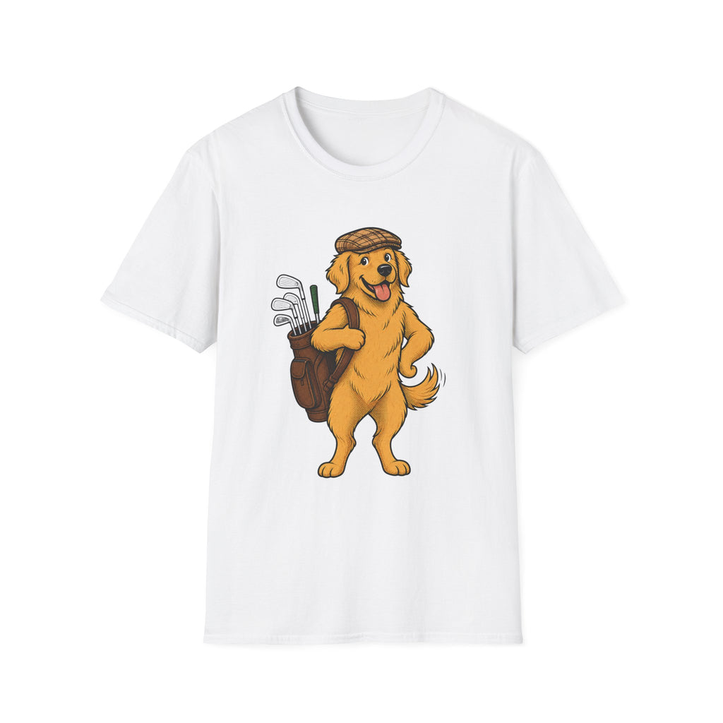 CARTOON GOLDEN RETRIEVER GOLFER CADDY 89 T-SHIRT