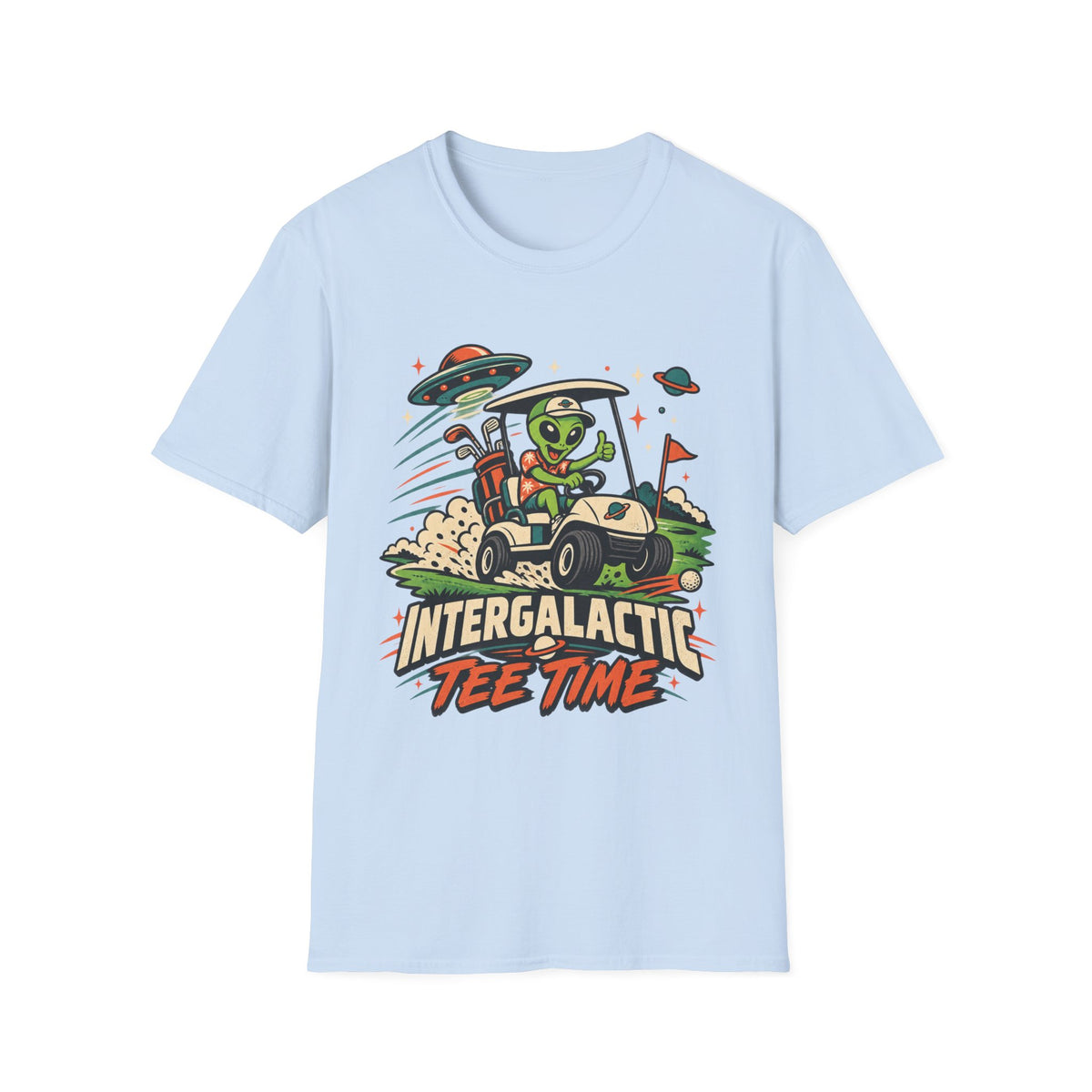 INTERGALACTIC TEE TIME ALIEN CART T-SHIRT