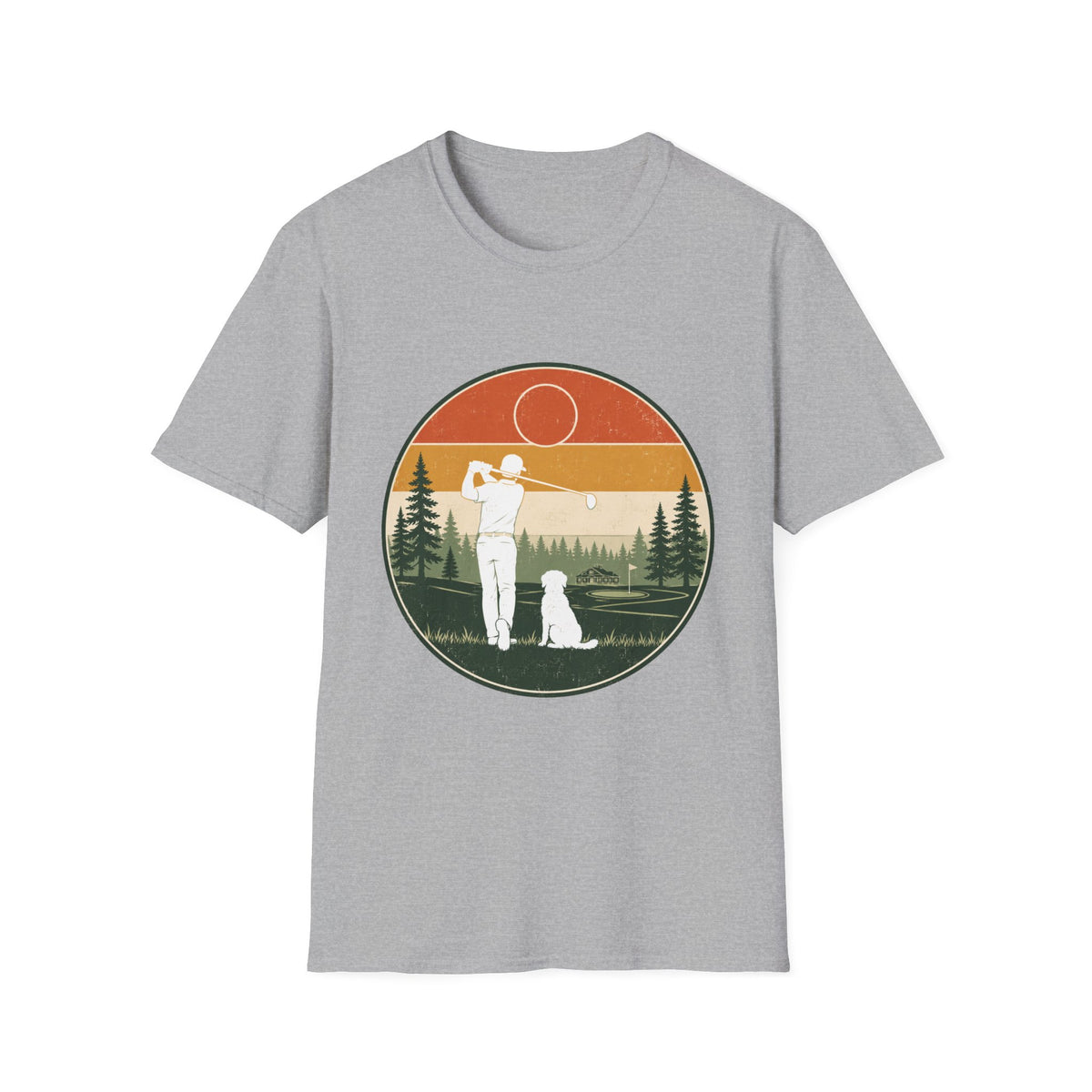 VINTAGE GOLFER DOG CLUBHOUSE SUNSET T-SHIRT