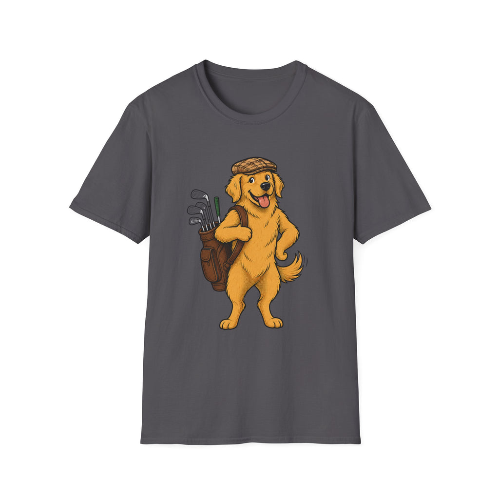 CARTOON GOLDEN RETRIEVER GOLFER CADDY 89 T-SHIRT