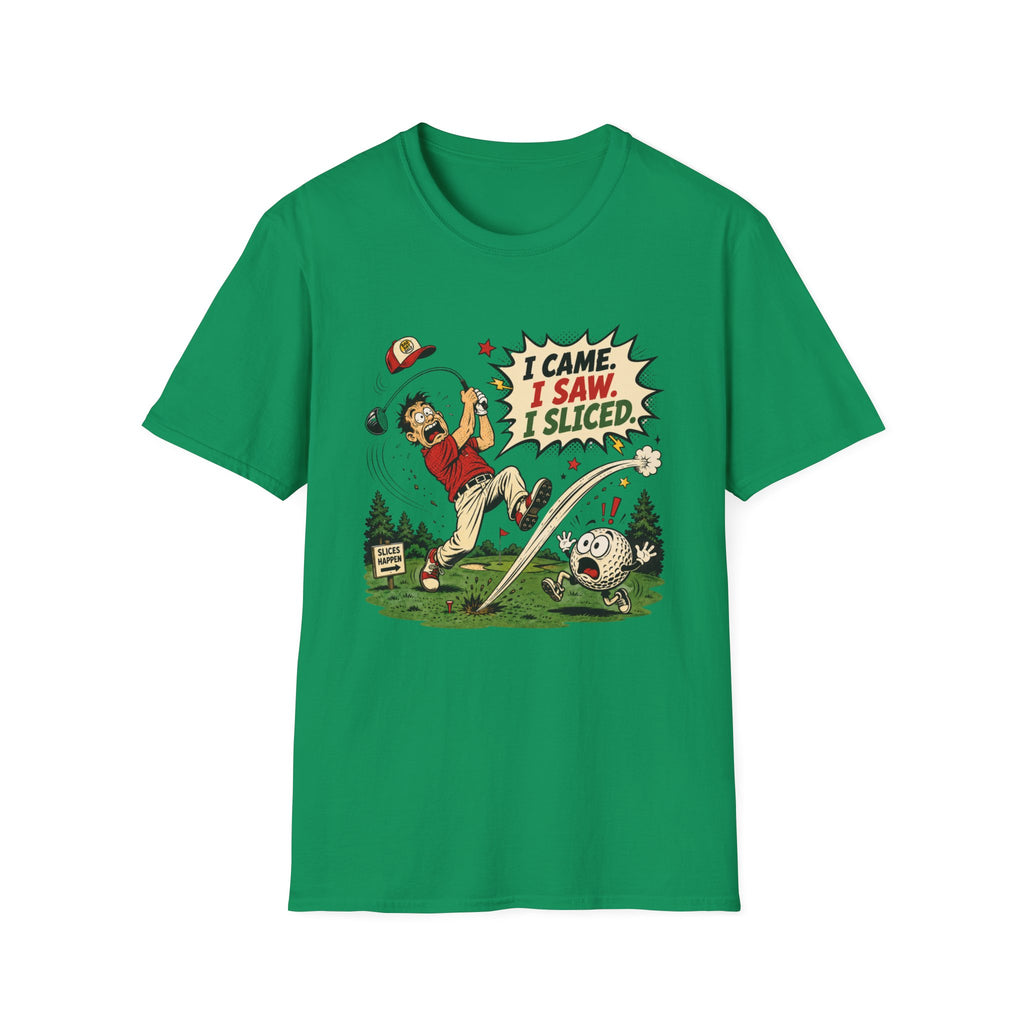 I CAME SAW SLICED CARTOON GOLFER T-SHIRT