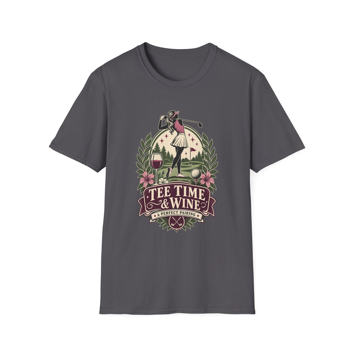 TEE TIME AND WINE GOLFER BADGE T-SHIRT