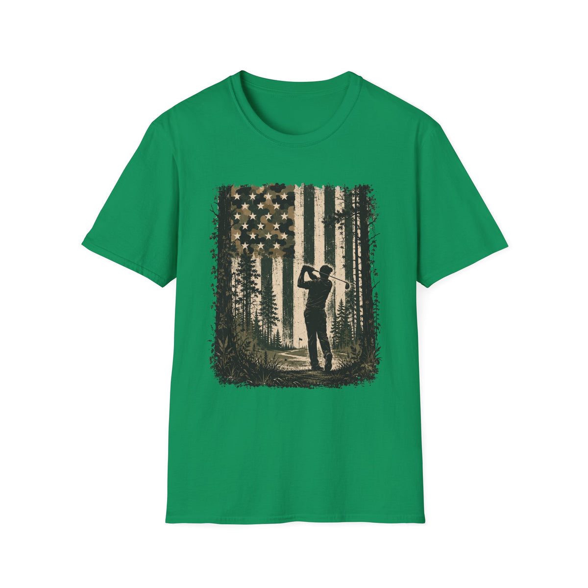CAMO AMERICAN FLAG GOLFER SILHOUETTE 83 T-SHIRT