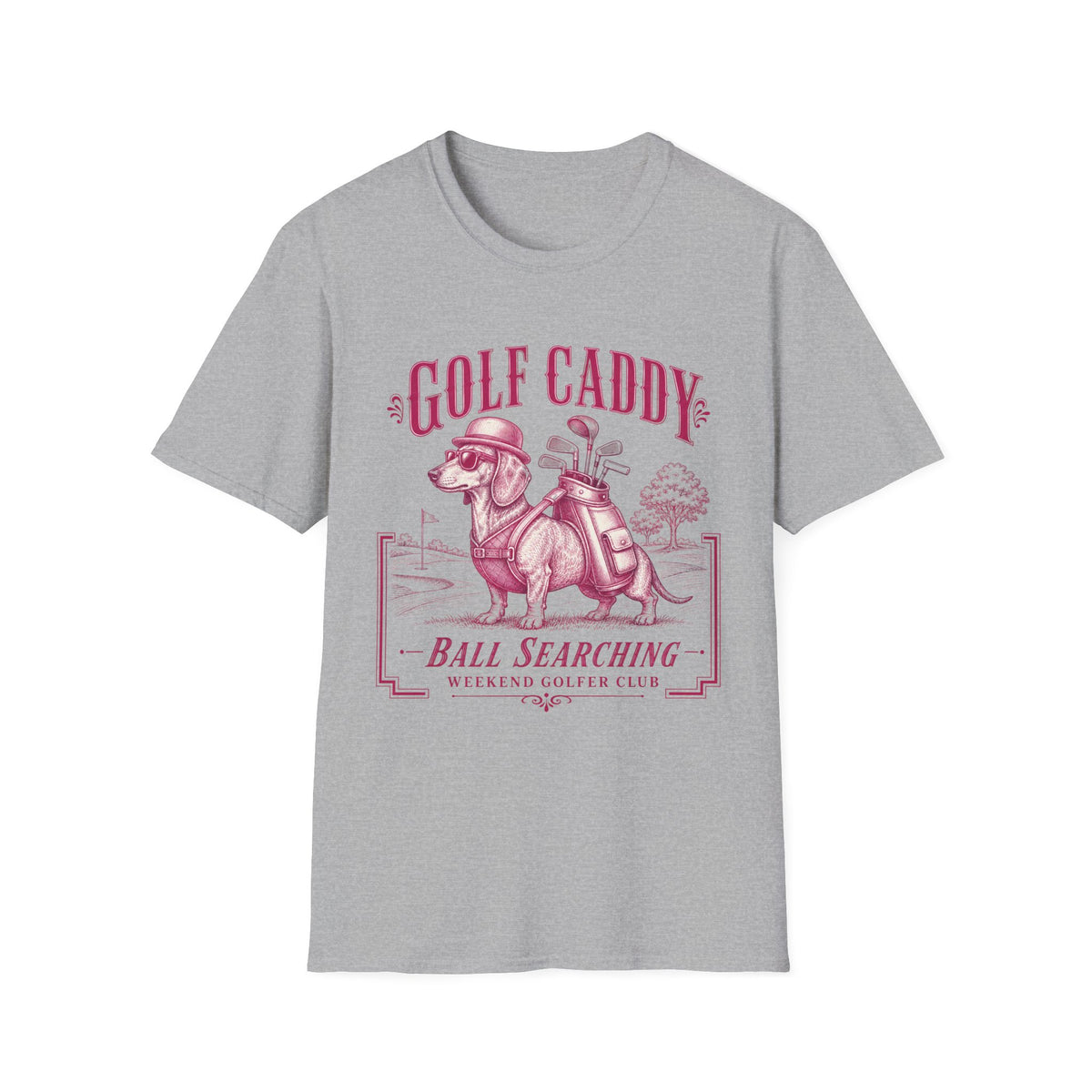 GOLF CADDY DACHSHUND BOWLER HAT PINK 61 T-SHIRT