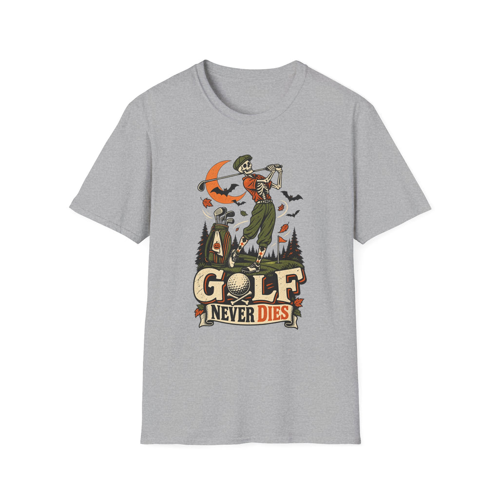 GOLF NEVER DIES SKELETON GOLFER T-SHIRT