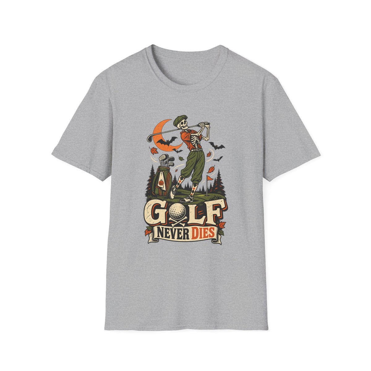 GOLF NEVER DIES SKELETON GOLFER T-SHIRT
