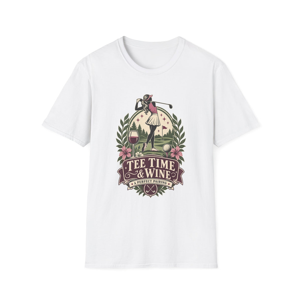 TEE TIME AND WINE GOLFER BADGE T-SHIRT