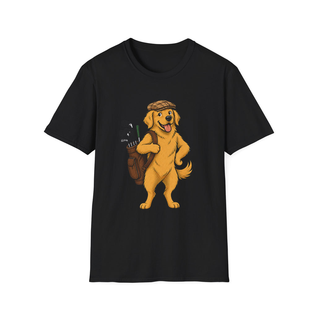 CARTOON GOLDEN RETRIEVER GOLFER CADDY 89 T-SHIRT